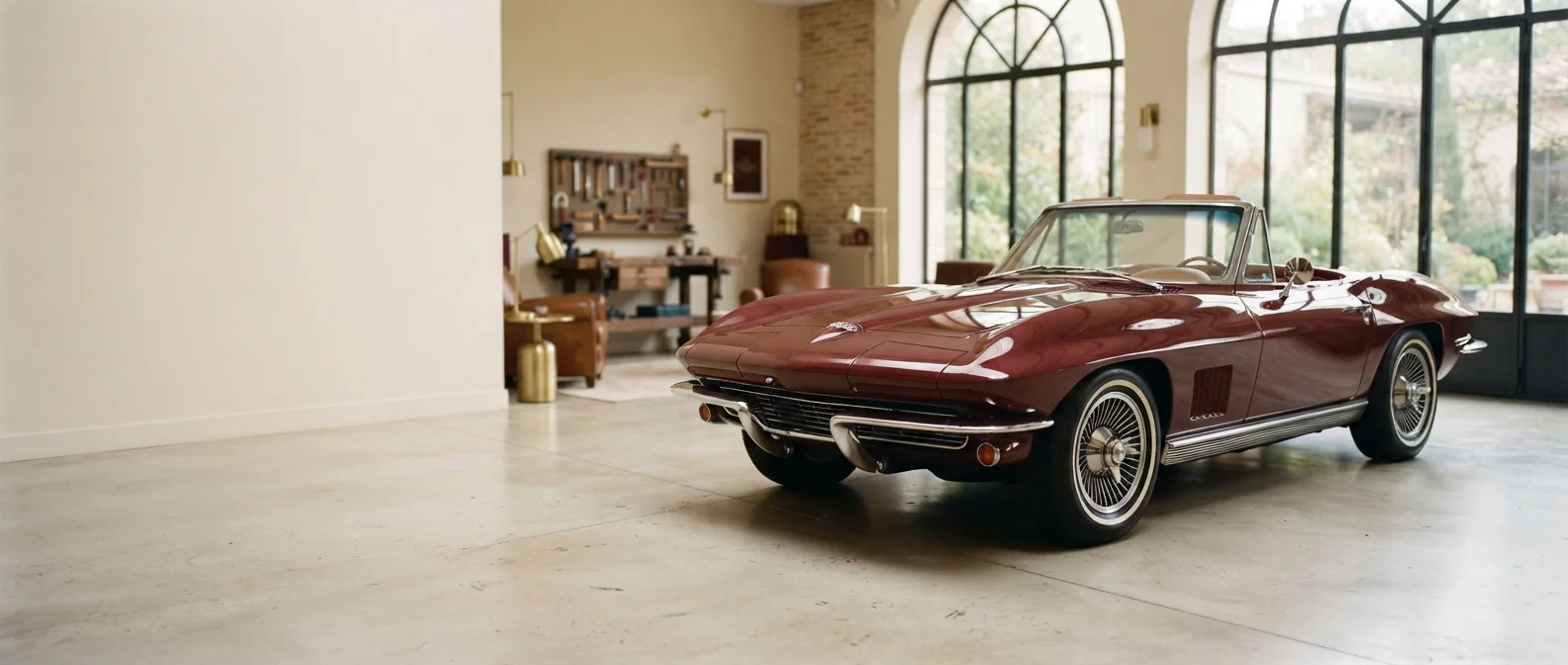 A fully restored classic convertible in the Prestige atelier