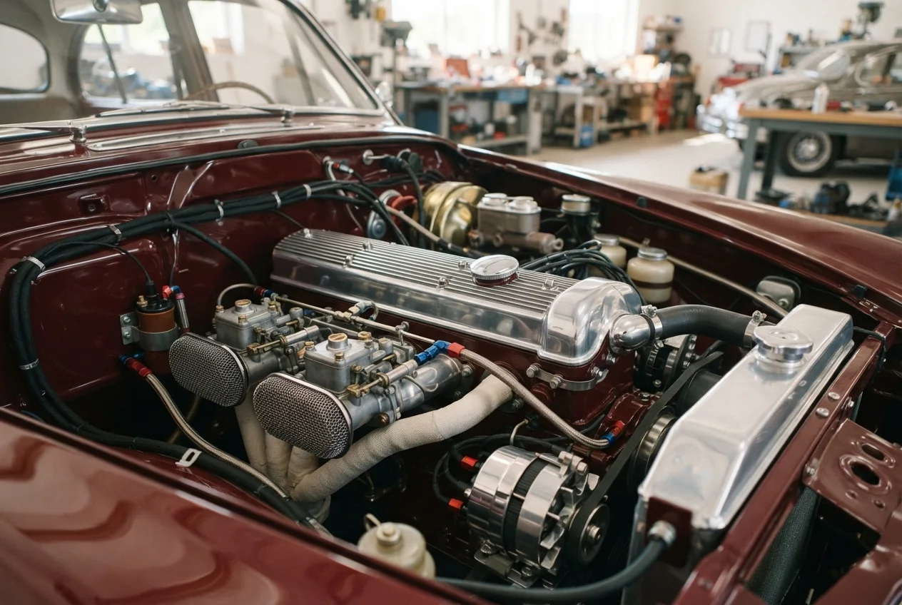 A restored engine bay
