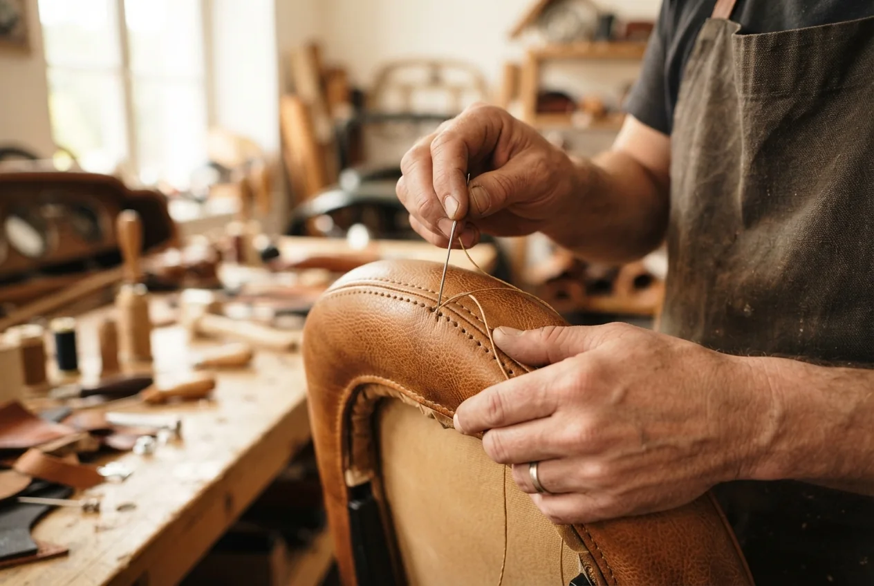 Hand-stitched leather upholstery