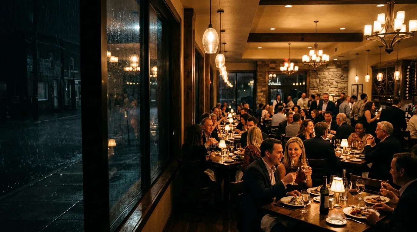 A warm restaurant still serving during a neighborhood outage