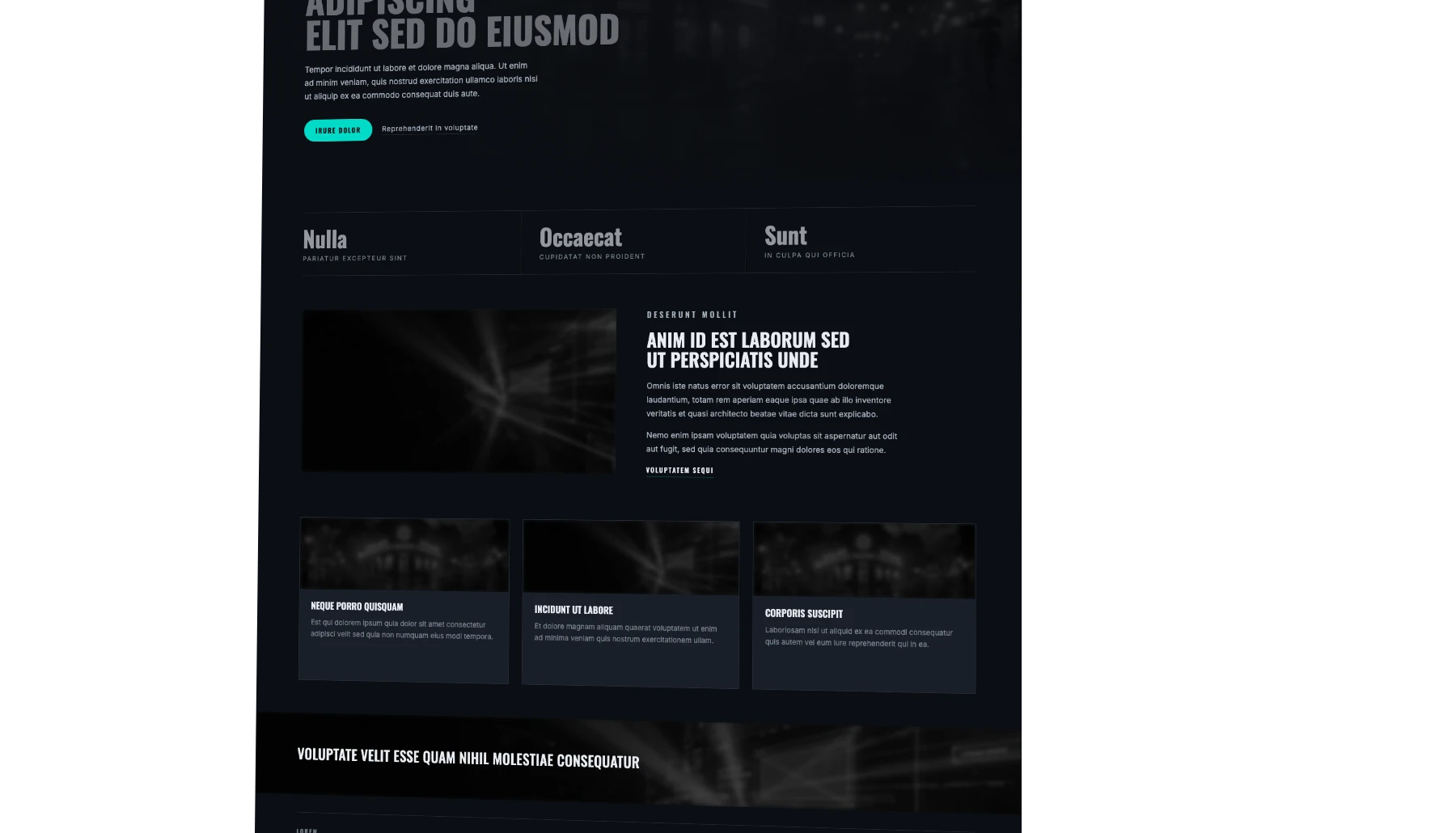 A website with its content read as a set of connected entities: a teal node on the headline, the supporting copy, the call to action, each figure, each card and the closing band, joined by fine diagonal lines into a web that resolves into a single bright cluster beyond the edge of the page