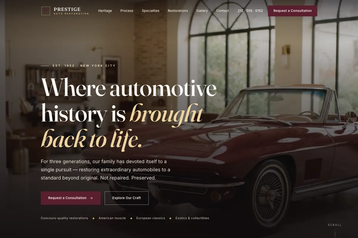 Prestige Auto Restoration website