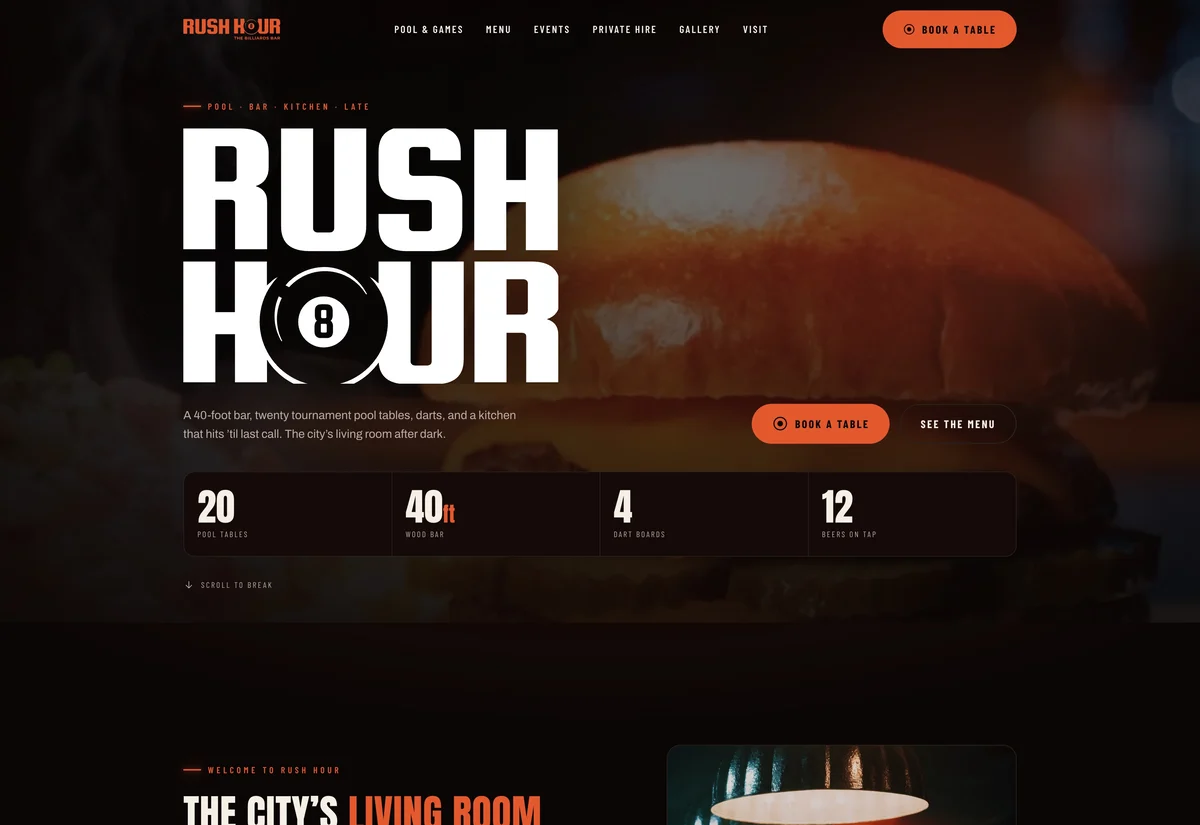 Rush Hour — cocktail bar website