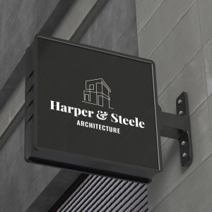 Harper & Steele Architecture logo on a wall-mounted blade sign