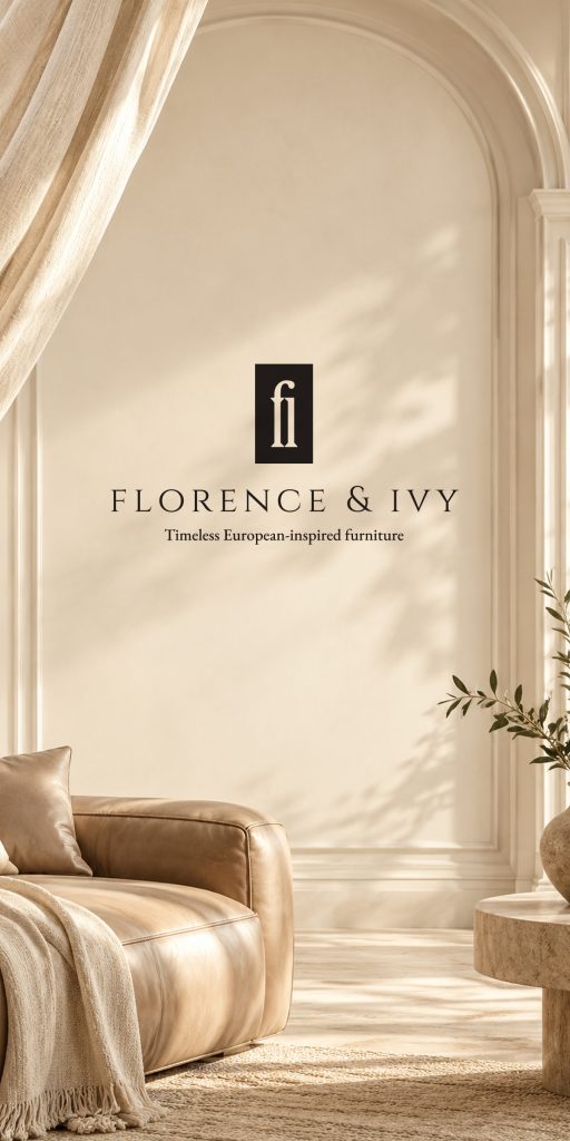 Florence & Ivy monogram and wordmark on a cream interior wall